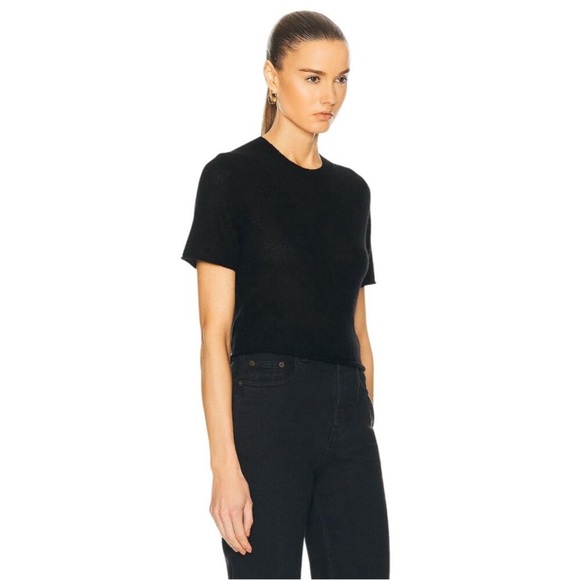Guest in Residence Featherweight Cropped Cashmere Sweater Tee Black Size Small - Picture 5 of 12